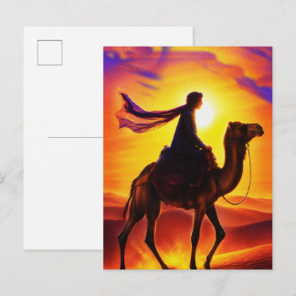 Wüstenreisender bei Sonnenuntergang – Kamelreiter- Postkarte