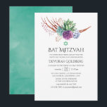 Wüstensukkulturen Bat Mitzvah Einladung<br><div class="desc">Wasserfarbene Kakteen Pflanze flederten Mitzvah-Einladungen mit Akzenten von Blau, Pflaume, Minze und Salbei-Grün an.</div>