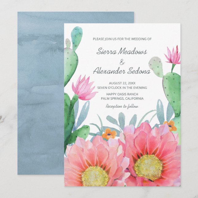 Wüstentraum | Boho Watercolor Cactus Wedding Einladung (Vorne/Hinten)