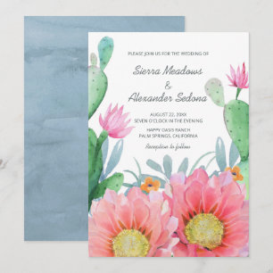 Wüstentraum   Boho Watercolor Cactus Wedding Einladung
