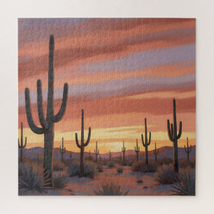 Wüstenuntergang-Saguaro-Kaktus-Landschaft