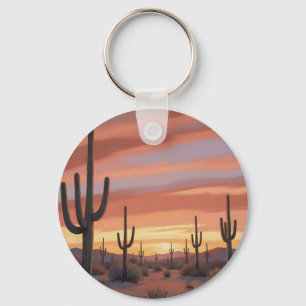 Wüstenuntergang-Saguaro-Kaktus-Landschaft Schlüsselanhänger