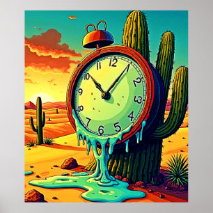 Wüstenzeit schmilzt aus der Uhr Poster
