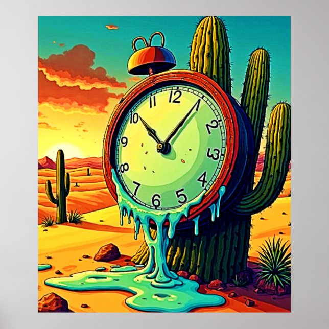 Wüstenzeit schmilzt aus der Uhr Poster (Vorne)