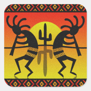 Wüstesun-Kaktus-Südwesten Kokopelli Quadratischer Aufkleber