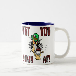 WUT SIE LOOKIN AN? Vingonline Maskottchen hotrods Zweifarbige Tasse