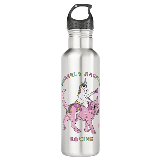 Wütend magische Verpacken-Einhorn-Reitkatze Edelstahlflasche (Vorderseite)
