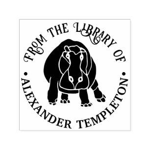 Wütende Flusspferd-Silhouette Bibliotheksbuchname Permastempel