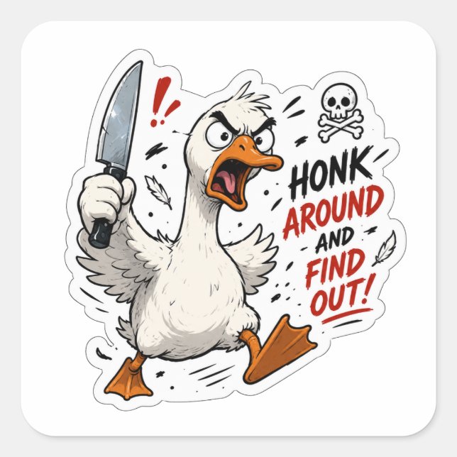 Wütende Gans mit Messer Cartoon Kunst Aufkleber (Vorderseite)