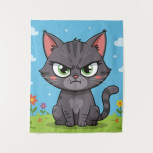 Wütende graue kleine Katze Wandteppich