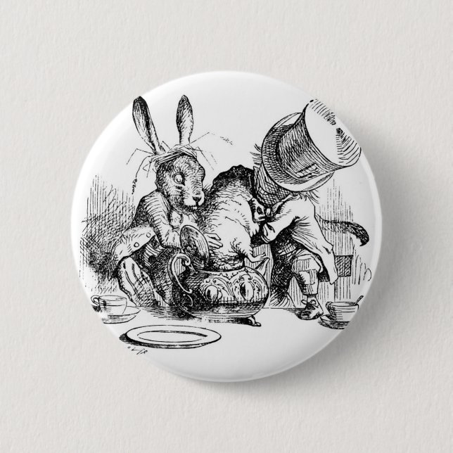 Wütende Hutmacher-, Dormouse-und März-Hasen Button (Vorderseite)
