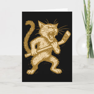 Wütende Katze Hockey Retro Eis Byttle Feline Sport Karte