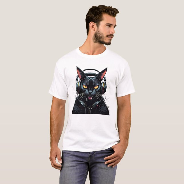 wütende Katze mit Kopfhörern niedliche lustig wüte T-Shirt (Vorne ganz)