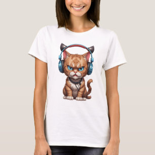 wütende Katze mit Kopfhörern niedliche lustig wüte T-Shirt