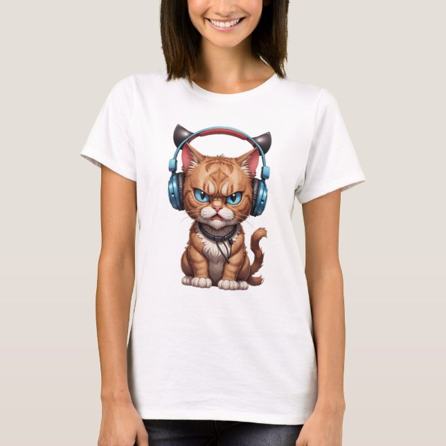 wütende Katze mit Kopfhörern niedliche lustig wüte T-Shirt (Vorderseite)
