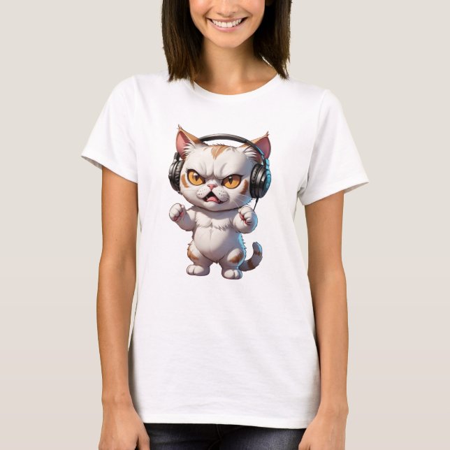 wütende Katze mit Kopfhörern niedliche lustig wüte T-Shirt (Vorderseite)
