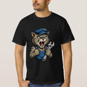 Wütende Katzenmechaniker - Lustiges Katzen-Schraub T-Shirt