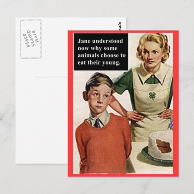 Wütende Mama und Ruinenkuchen - Vintag Funny Postkarte (Vorne/Hinten)