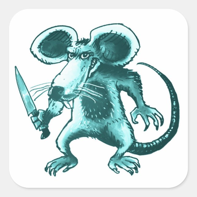 wütende Maus mit einem lustigen Cartoon Quadratischer Aufkleber (Vorderseite)