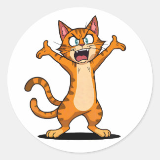 Wütende orange getigerte Cartoon-Katze Runder Aufkleber