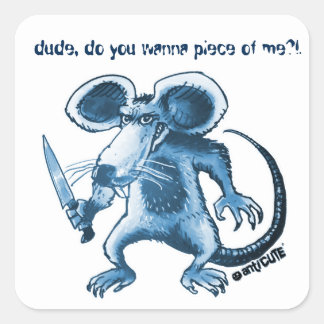 wütende Ratte mit Messerblau Quadratischer Aufkleber
