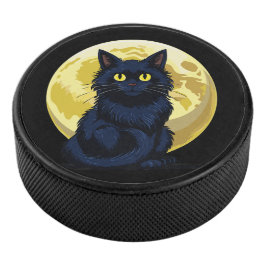 Wütende schwarze Katze Eishockey Puck