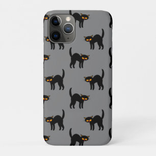 Wütende schwarze Katze gelbe Augen graue Halloween Case-Mate iPhone Hülle