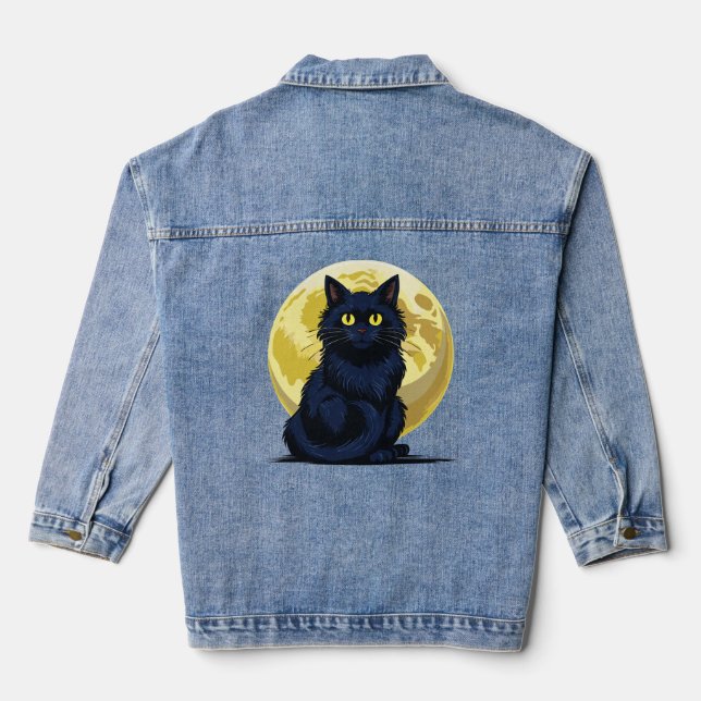 Wütende schwarze Katze Jeansjacke (Rückseite)