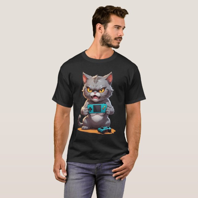 Wütende Spielerkatze niedlich lustig wütende Katze T-Shirt (Vorne ganz)