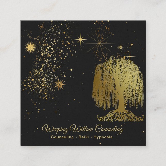 *~* Wütende Willow Tree Gold Universe Cosmic Quadratische Visitenkarte (Vorderseite)
