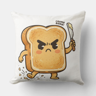 Wütender Cartoon-Toast-Charakter, der ein Butterme Kissen