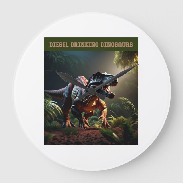 Wütender Dino Große Wanduhr (Vorderseite)