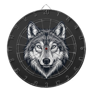 Wütender einsamer Wolf Kopf Grafik Dartboard Dartscheibe