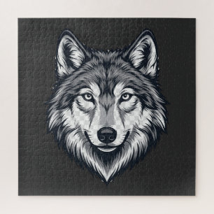 Wütender einsamer Wolf-Kopf-Grafik-Puzzle