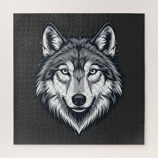 Wütender einsamer Wolf-Kopf-Grafik-Puzzle (Vertikal)
