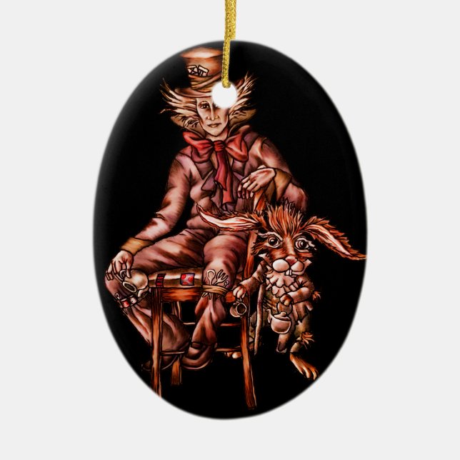 Wütender Hutmacher mit dem März-Hase-Zeichnen Keramikornament (Vorne)