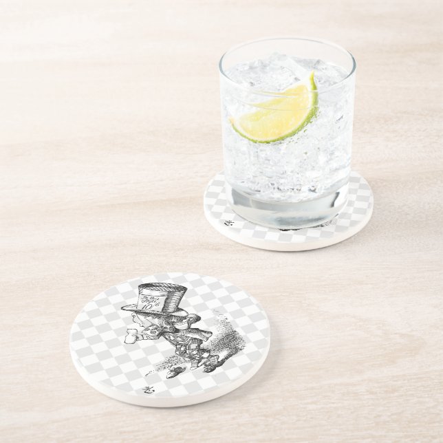 Wütender Hutmacher mit Keks und Tee Sandstein Untersetzer (Seite)