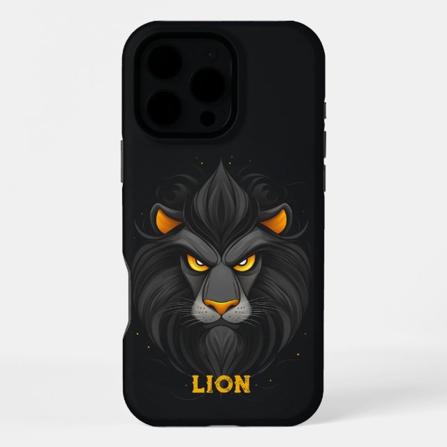 Wütender Löwe Schwarz iPhone 16 Pro Max Hülle (Rückseite)