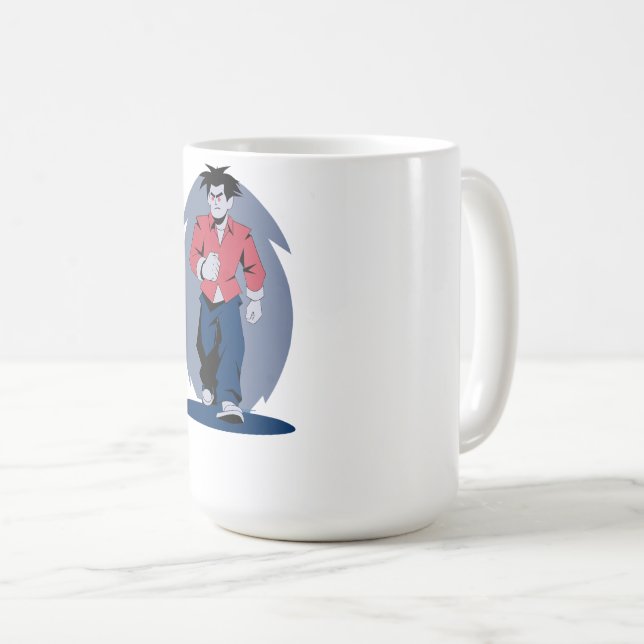 Wütender Mann beim Gehen Kaffeetasse (VorderseiteRechts)