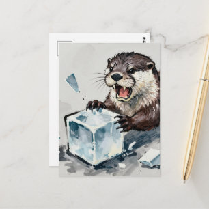 Wütender Otter bricht Eis Postkarte