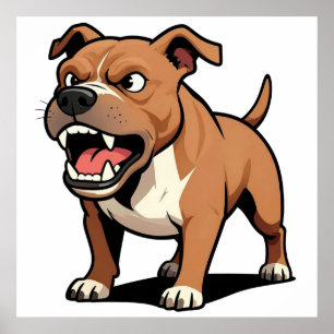 Wütender Pitbull-Cartoon-Hund braun fletscht die Z Poster
