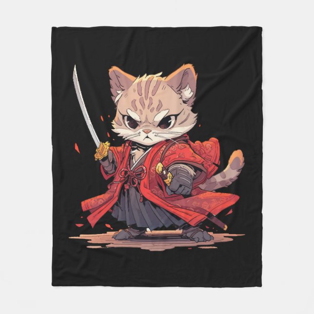 Wütender Samurai-Stil-Katz-Held Fleecedecke (Vorderseite)