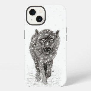 Wütender schwarzer Wolf im Schnee, wilder Winter iPhone Hülle