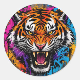 Wütender Tiger auf Runder Aufkleber