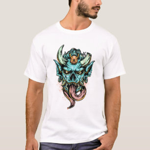 Wütendes Blaues Oni-Masken-Drachen-T-Shirt T-Shirt
