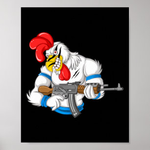 Wütendes Hühner-Cartoon-Waffe Hahn Lustige Waffe F Poster