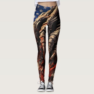 Wütendes Monster zerreißt die amerikanische Flagge Leggings