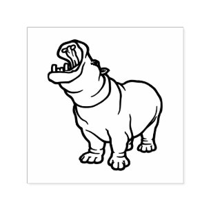 Wütendes Nilpferd #2 Linienkunstbild ohne Text Permastempel