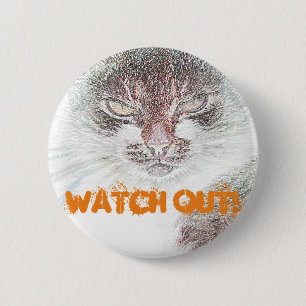 Wütendes süßes Katzen-Gesicht-Skizze Button