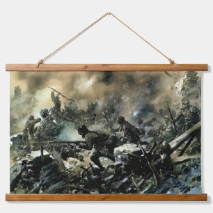 WW1 Französische Schlacht von Verdun Kampfszene Wandteppich Mit Holzrahmen